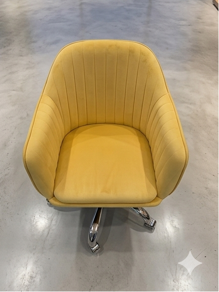 Yellow office chair shown from multiple angles in a modern interior setting.