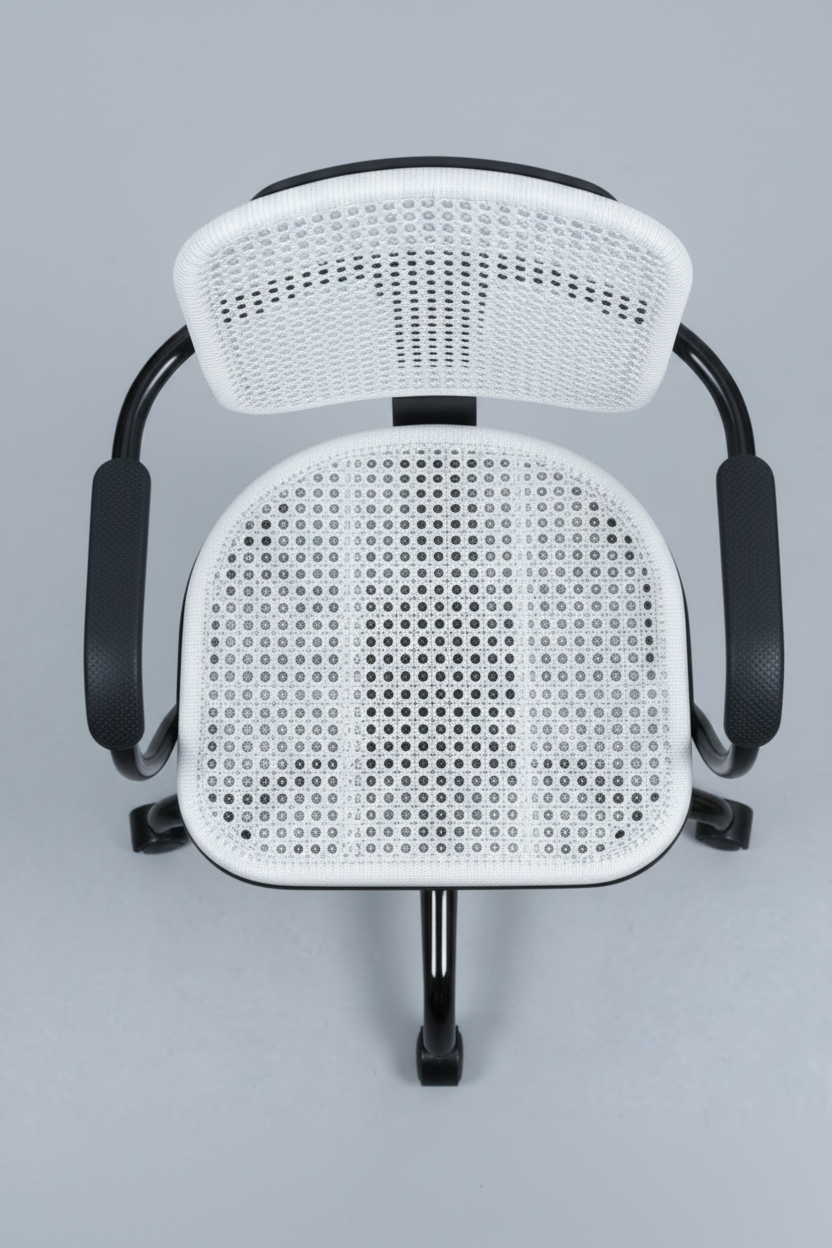 Collage of office chairs from different angles on a light gray background