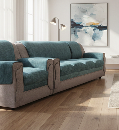 Heritage Luxury 3-Seater Sofa – Oceanic Teal & Dove Grey Edition