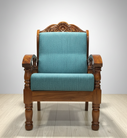 Luxury Teak Wood 5-Seater Sofa Set – Teal Blue