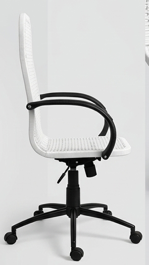 White office chair with black accents shown from multiple angles on a light gray background.
