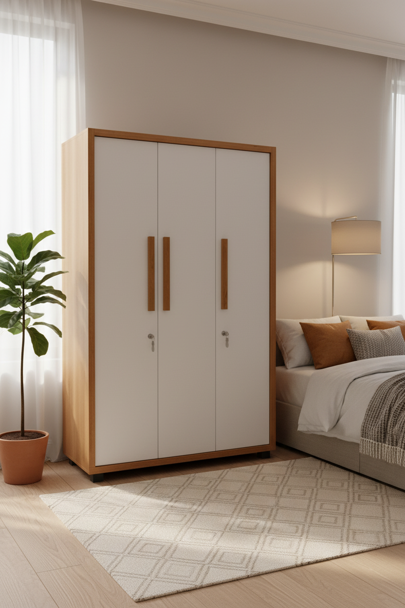 Wardrobe shown from six different angles on a white background