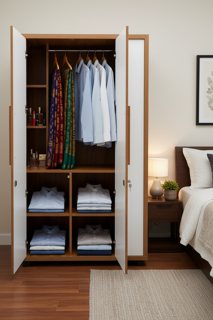 Wardrobe shown from six different angles on a white background
