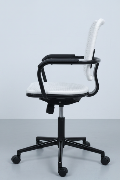 Collage of office chairs from different angles on a light gray background