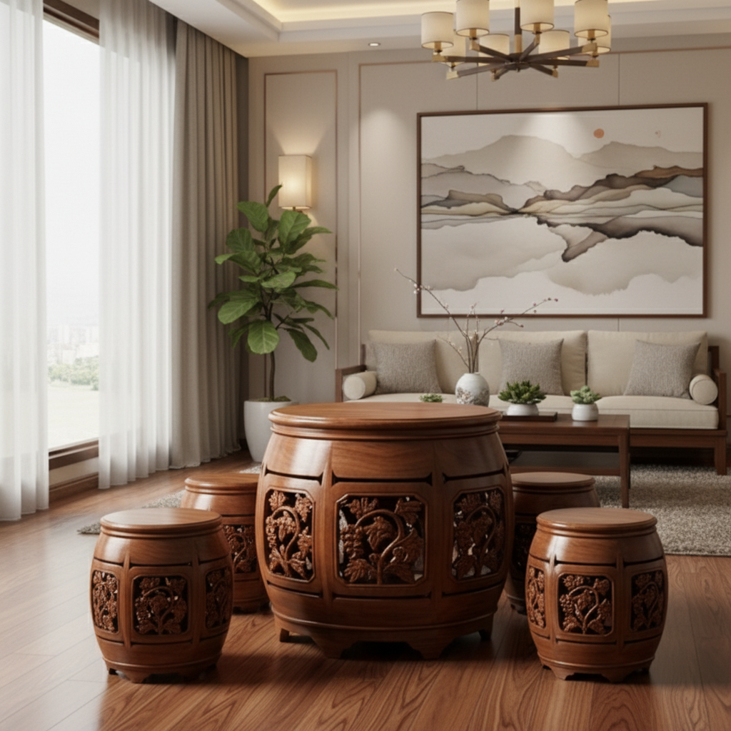 Traditional Chinese interior with wooden furniture and decor