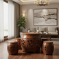 Traditional Chinese interior with wooden furniture and decor