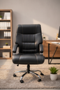 Black office chair shown from multiple angles on a gray background