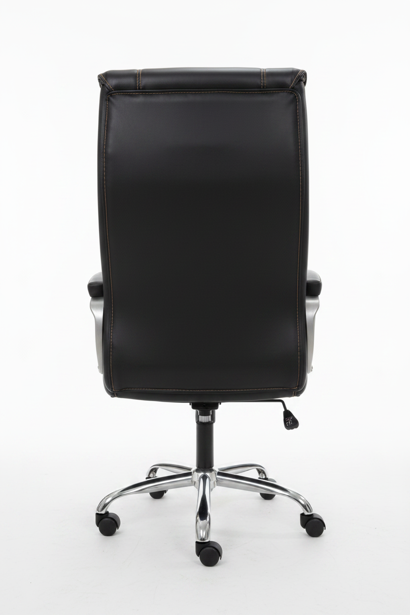 Black office chair shown from multiple angles on a gray background