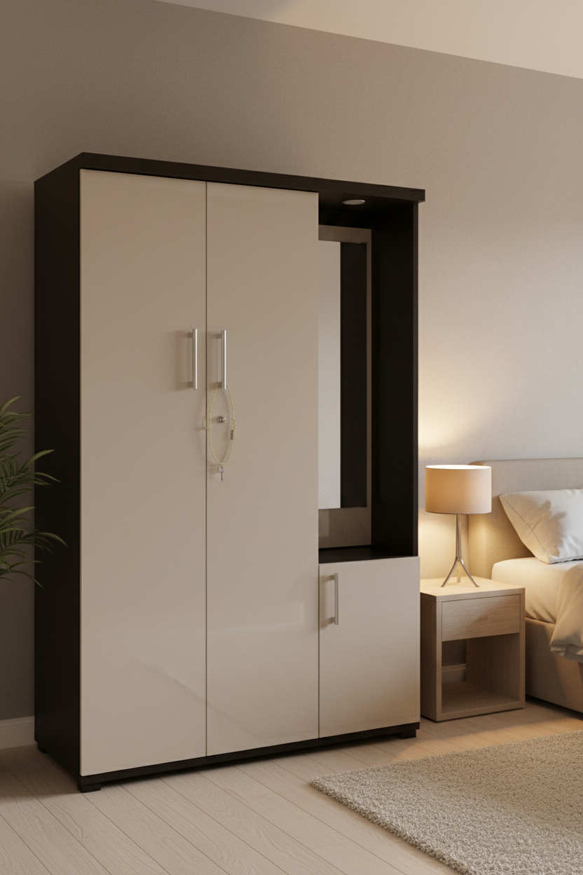 Multiview of a wardrobe with different angles and details on a white background