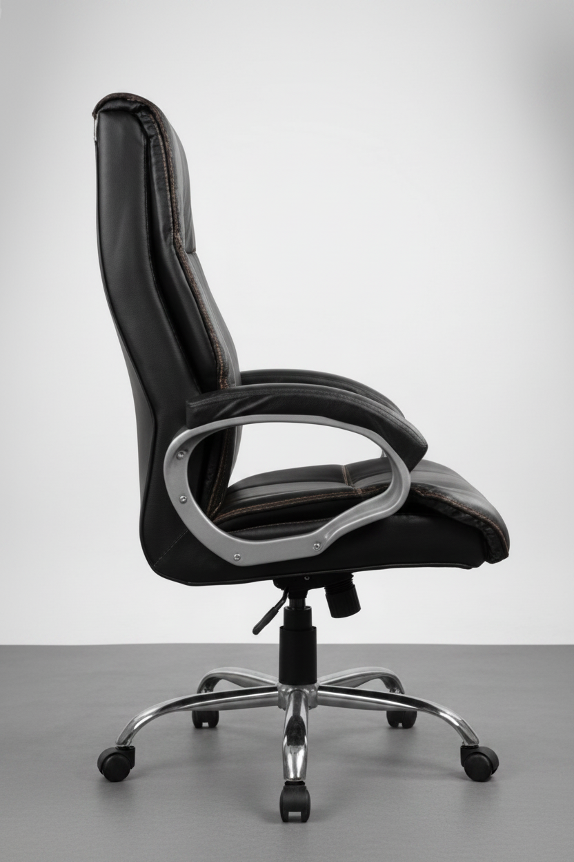 Black office chair shown from multiple angles on a gray background