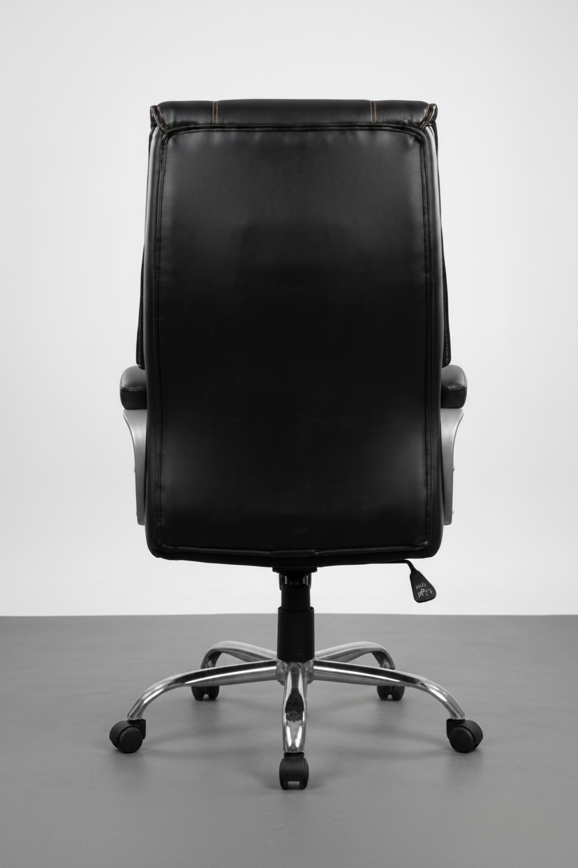 Black office chair shown from multiple angles on a gray background