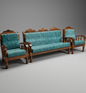 Luxury Teak Wood 5-Seater Sofa Set – Teal Blue