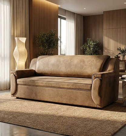 PU Foam Comfort 3-Seater Sofa – Classic Brown Edition