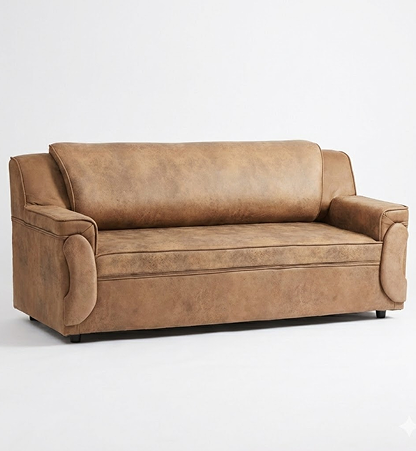 PU Foam Comfort 3-Seater Sofa – Classic Brown Edition