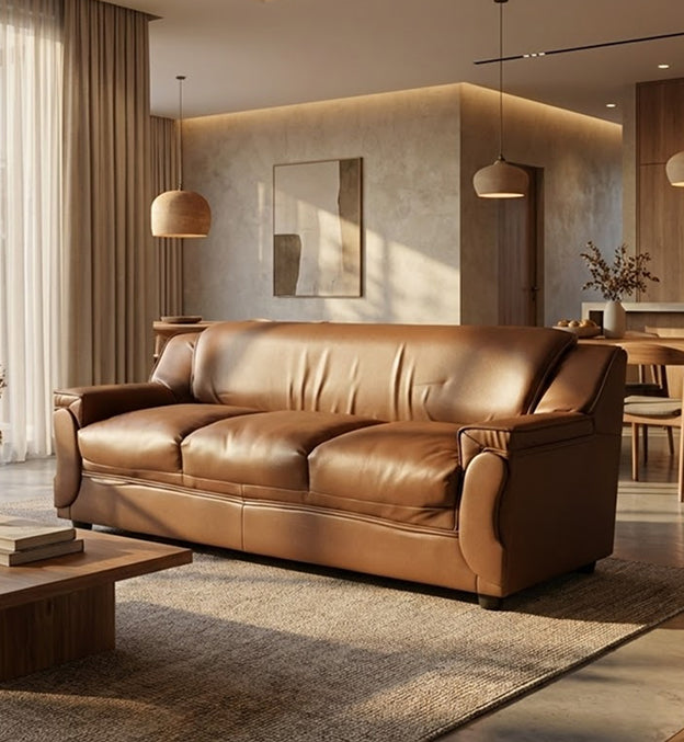 Recron Luxury 3-Seater Sofa – Tan Edition