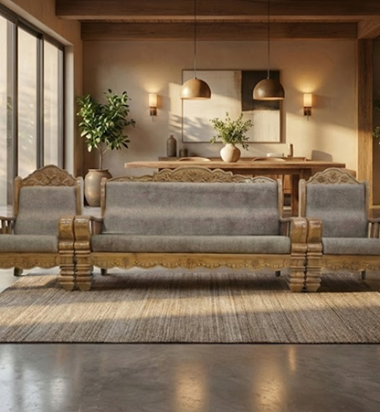 Premium Teak Wood 5-Seater Sofa Set