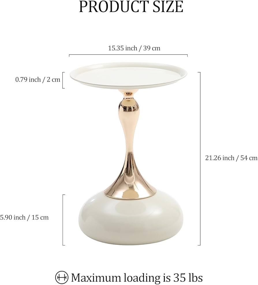 White Pedestal Side Table for Small Spaces, Metal Round Unique End Tables Living Room Modern Corner Accent Table, Martini Table Small Drink Table for Couch, Sofa, Recliner